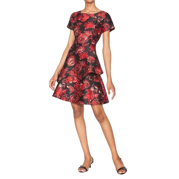 Shani Dresses & Skirts - New Shani Women's Jacquard Boat Neck Tiered Dress size 16 Fit and Flare Regency